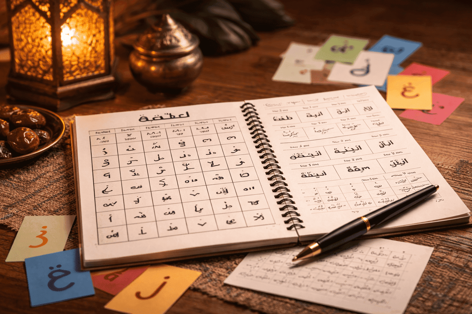 Matériel pédagogique pour apprendre l’alphabet arabe avec exemples clairs et progression structurée
